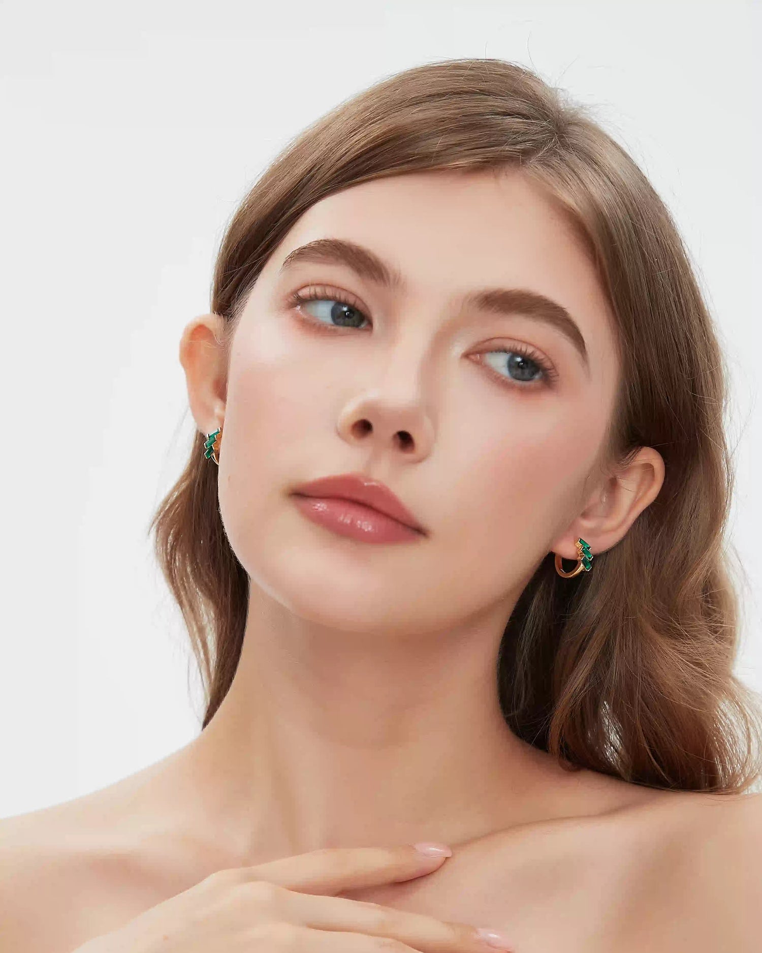 Baguette Green Hoop Earrings