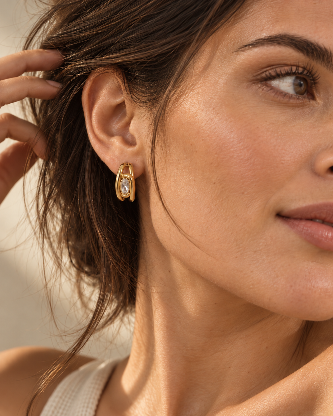 Oval Crystal Sculpted Hoop Earrings