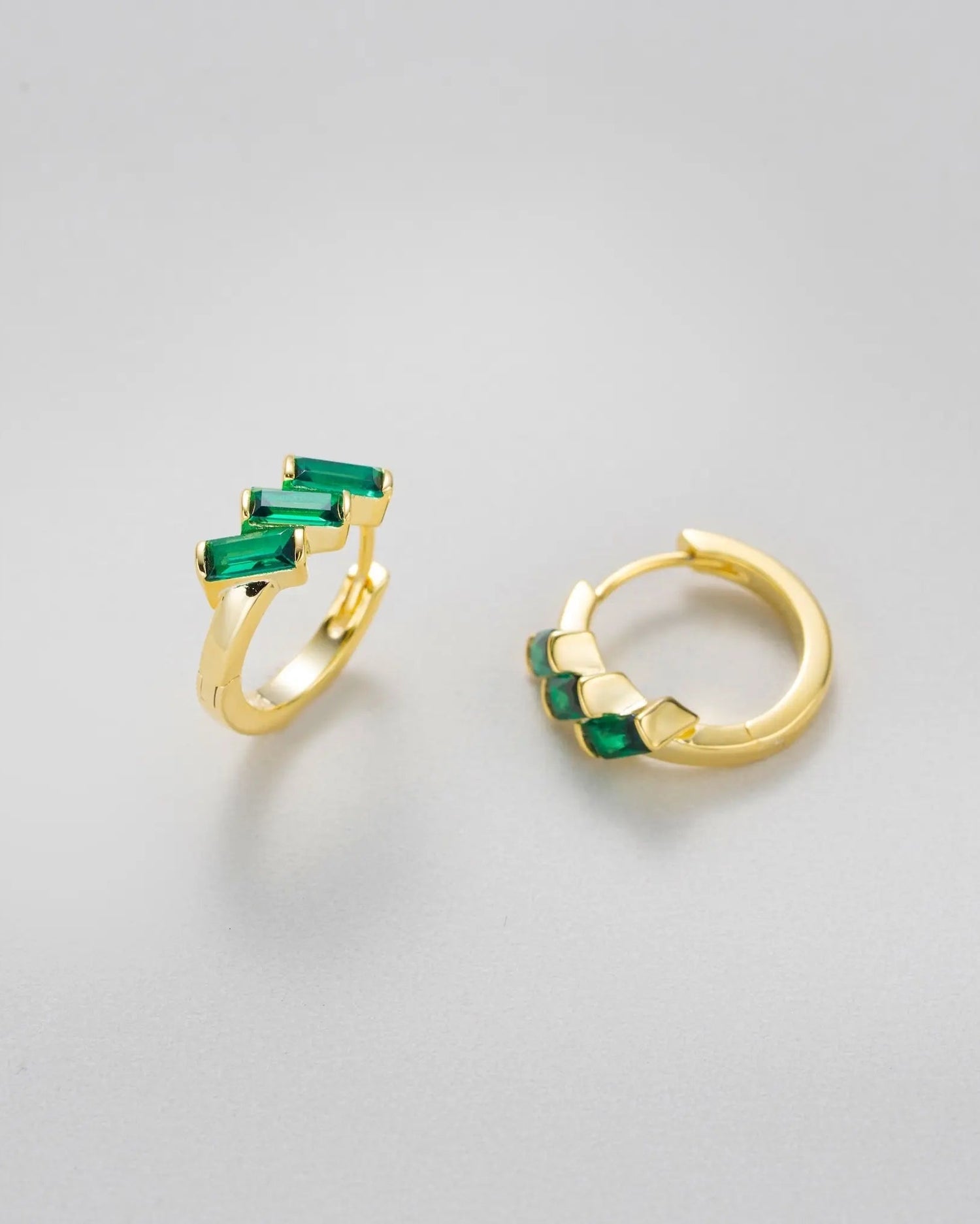 Baguette Green Hoop Earrings