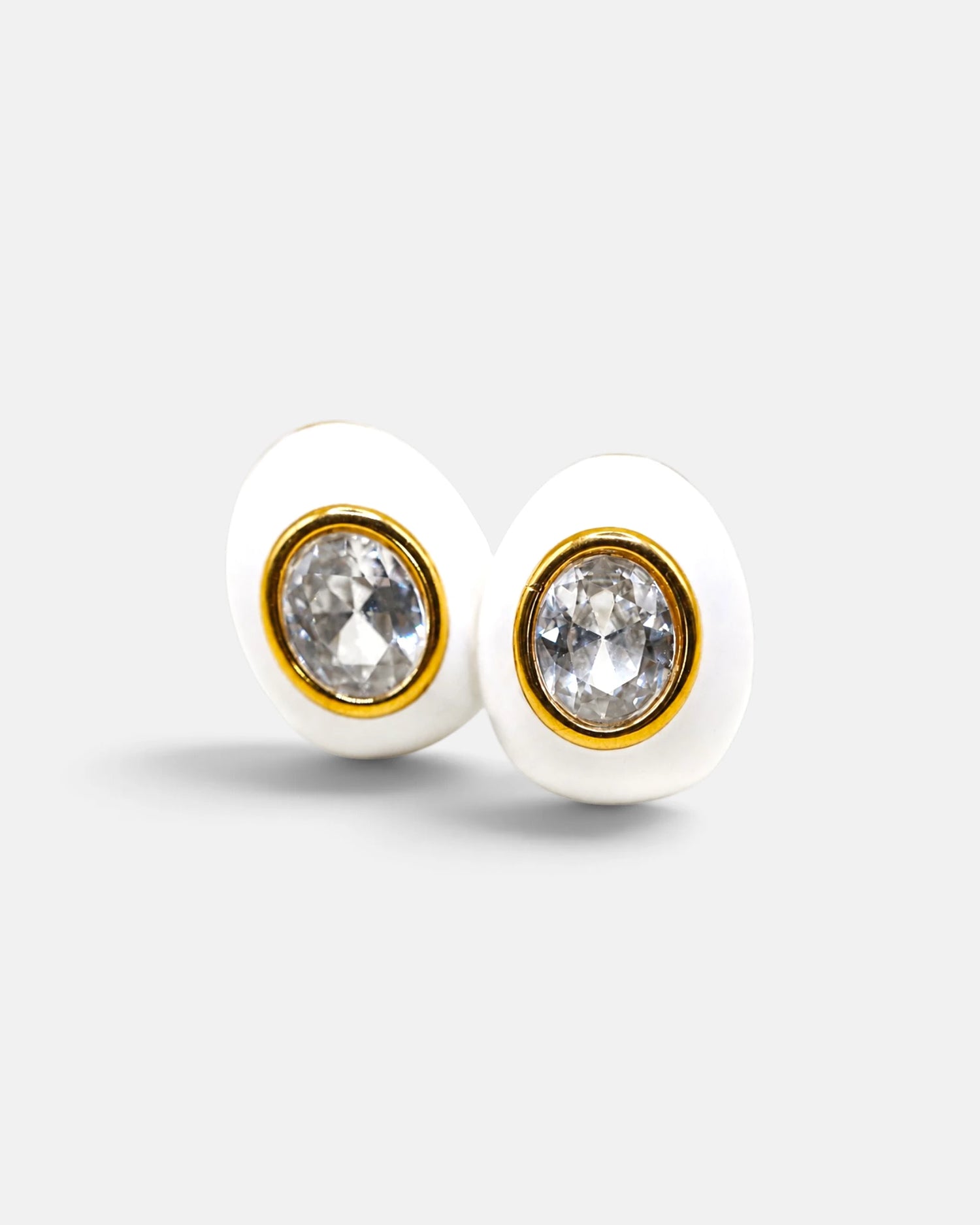 Enamel Pebble Cubic Zirconia Stud Earrings