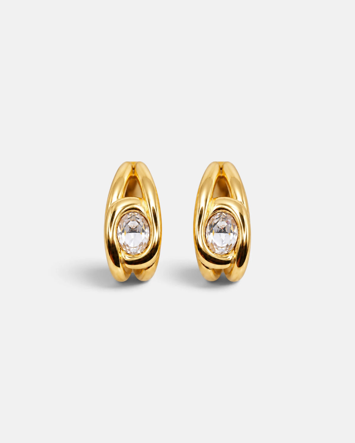 Oval Crystal Sculpted Hoop Earrings